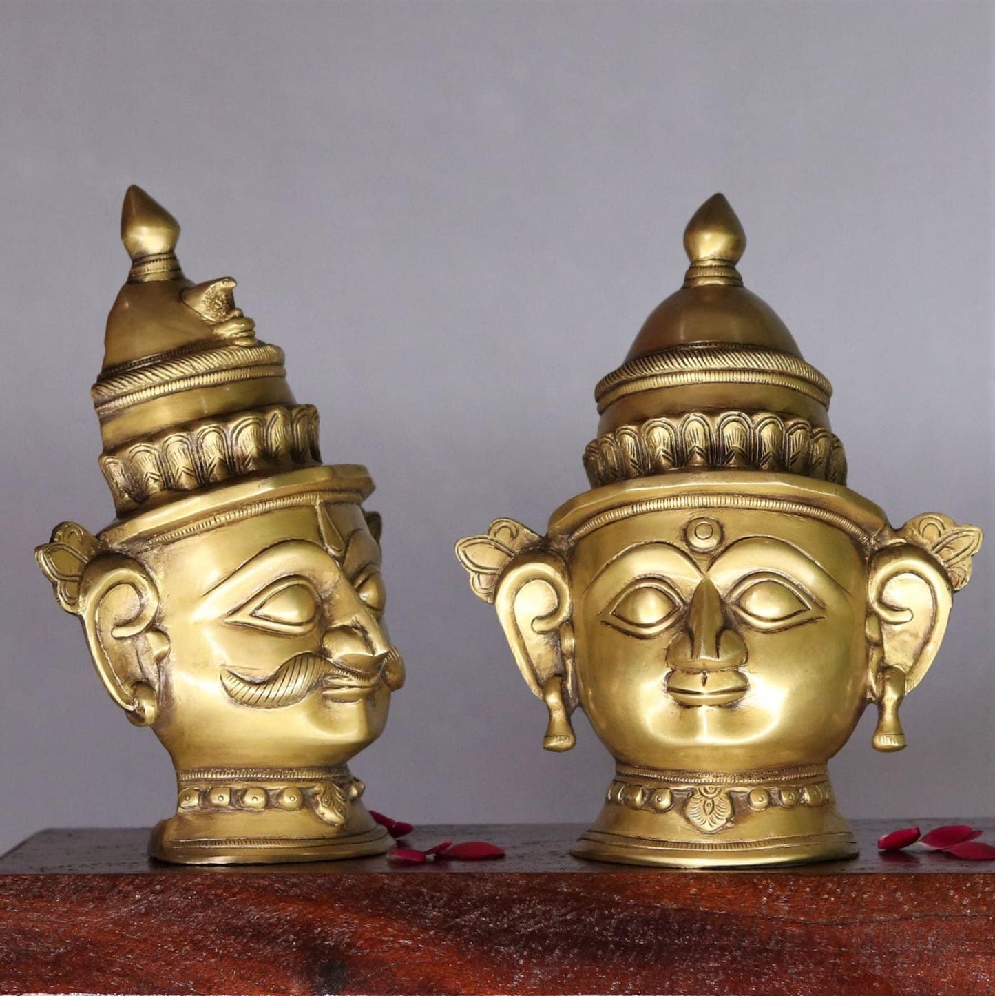Brass Shiva Gauri Head God Idol Statue Mukhalinga Parvati Face, Table Decor , Shiv Parvati Table Decor (Set of 2),Home temple pooja room