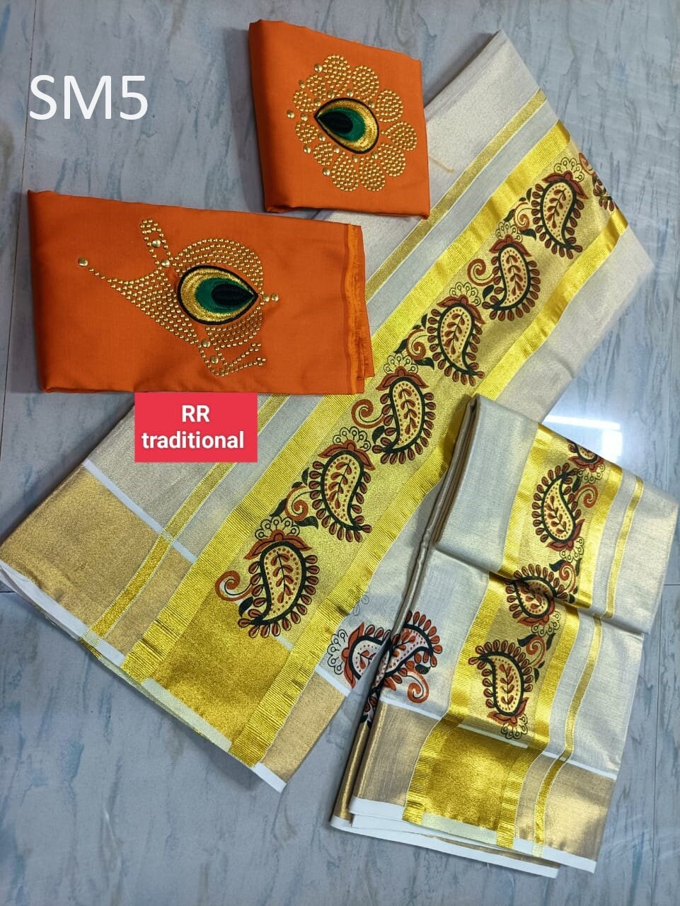 Kerala Special Tissue Printed Set Mundu 2.80 With Stitched Blouse or Blouse Material,Beautiful Kerala Designs,Onam,Vishu,Pooja.