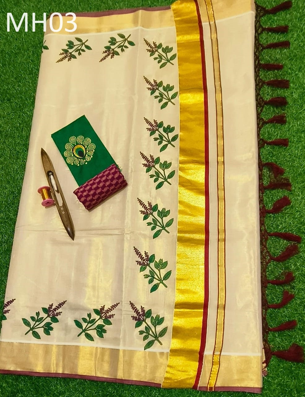 Kerala Special Tissue Saree 6.25 mtr, Kerala Saree, Vishu saree ,Onam Saree , Handmade designs, Pooja,Marriage and other Special Occassions