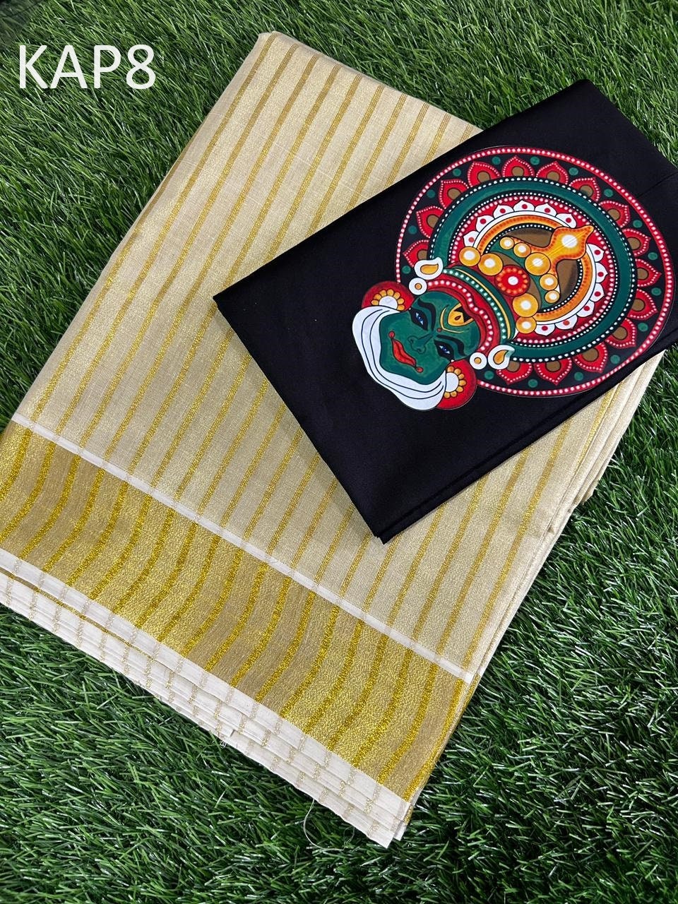 Onam Dress, Kerala Golden Tissue Mural print printed Pattupavada, Stitched and Material Only, Traditional Girls clothing /Onam, Vishu