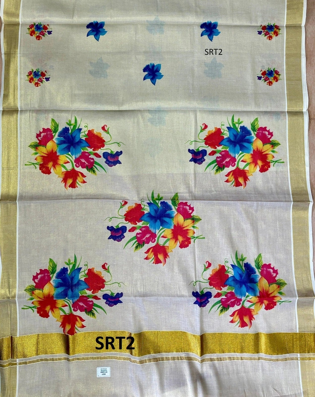 Kerala Digital Flower Print Golden Tissue Ready to wear saree 6.25 mtr, Kerala Saree,Vishu saree,Onam,Marriage,party and other occasion etc