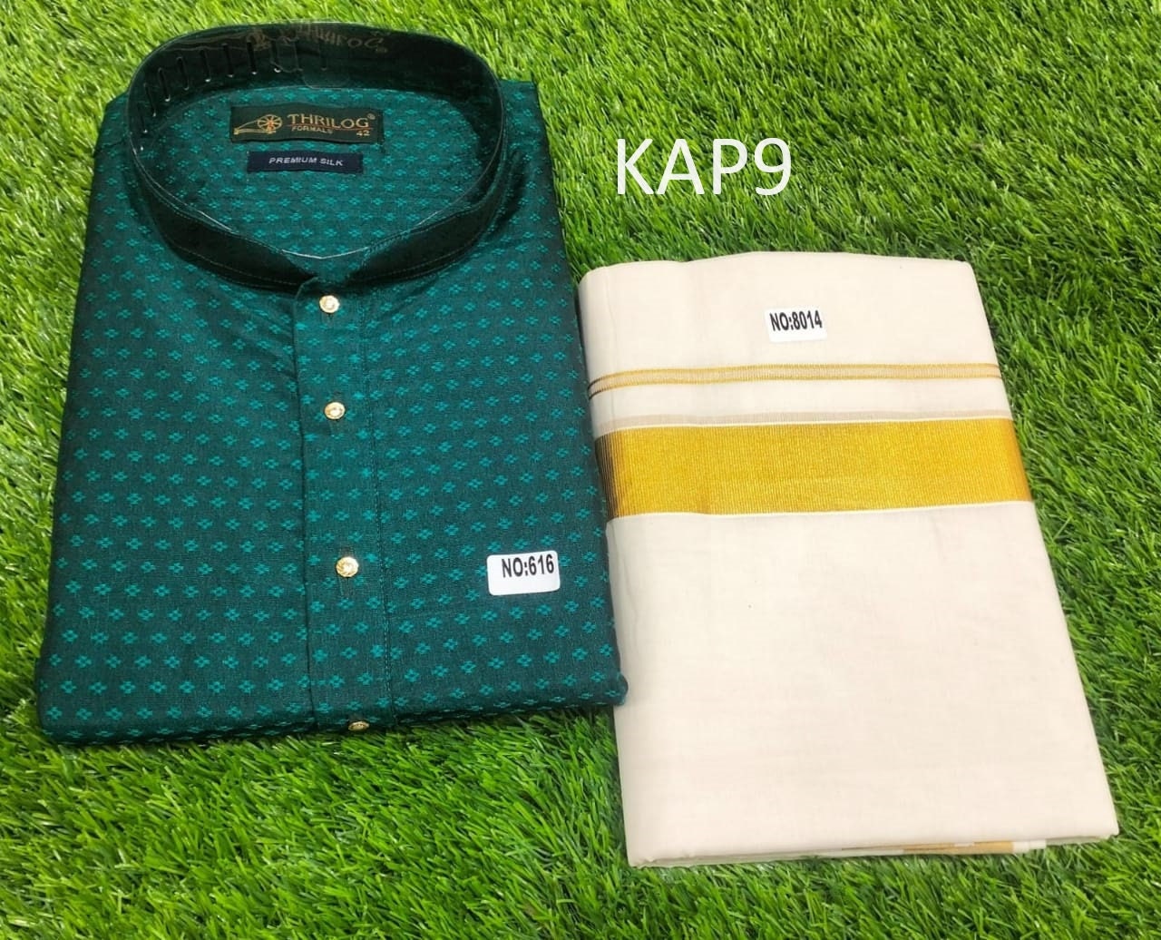 Kerala Silk Kurtha with Dhothi,Kerala Traditional Wear, Onam, Vishu, Birthday, Marriage, Christmas, Ramadan, Festival occasions, as a gift