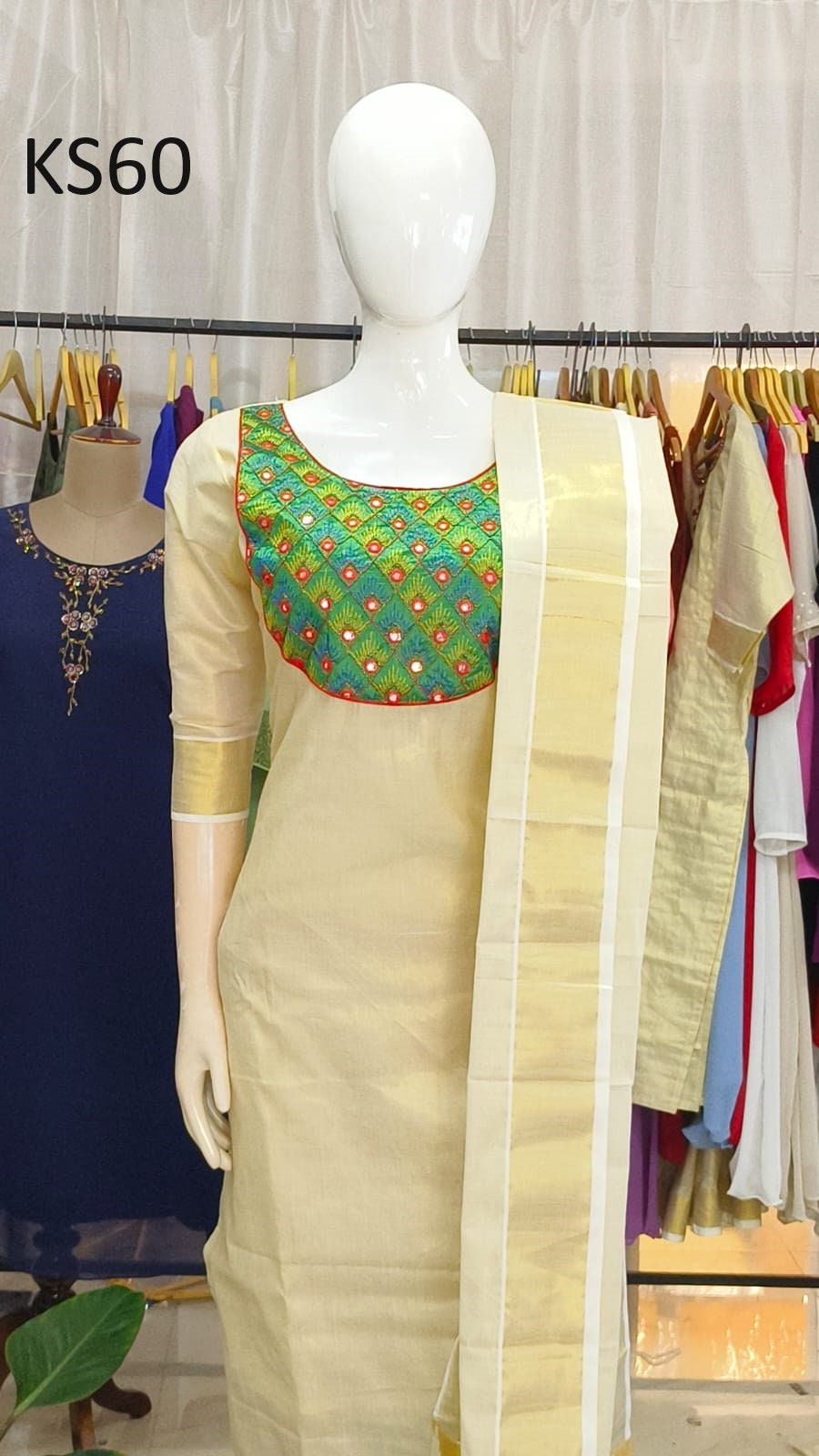 Golden Tissue Slitted Kurti set( Top,Pant and Duppatta),Stitched Handworked Churidar set,Sizes from Small to 10XL,Onam,vishu,Marriage wear.