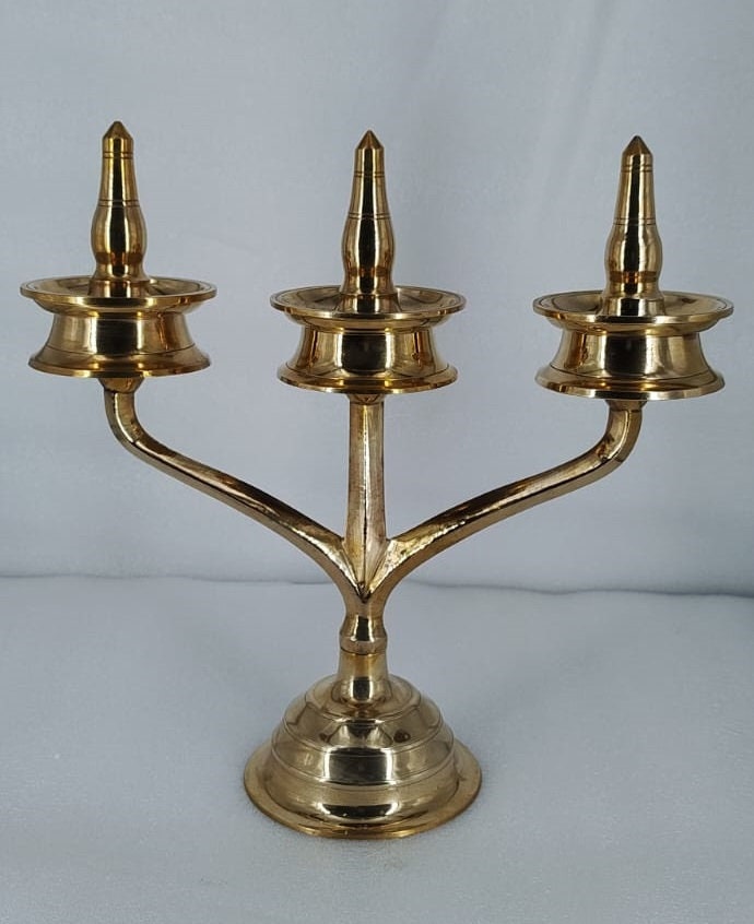 Kavara Vilakku/ Kerala Traditional Brass Lamp/Three Branch Brass Oil Lamp/ Sastha vilakku/kerala Tamilnadu traditional