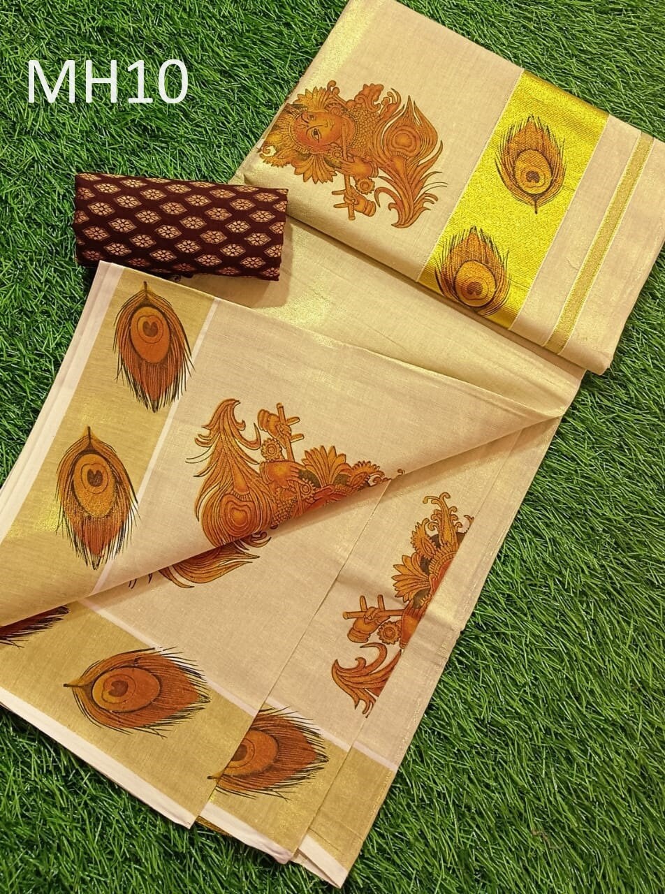 Kerala Special Tissue Saree 6.25 mtr, Kerala Saree, Vishu saree ,Onam Saree , Handmade designs, Pooja,Marriage and other Special Occassions