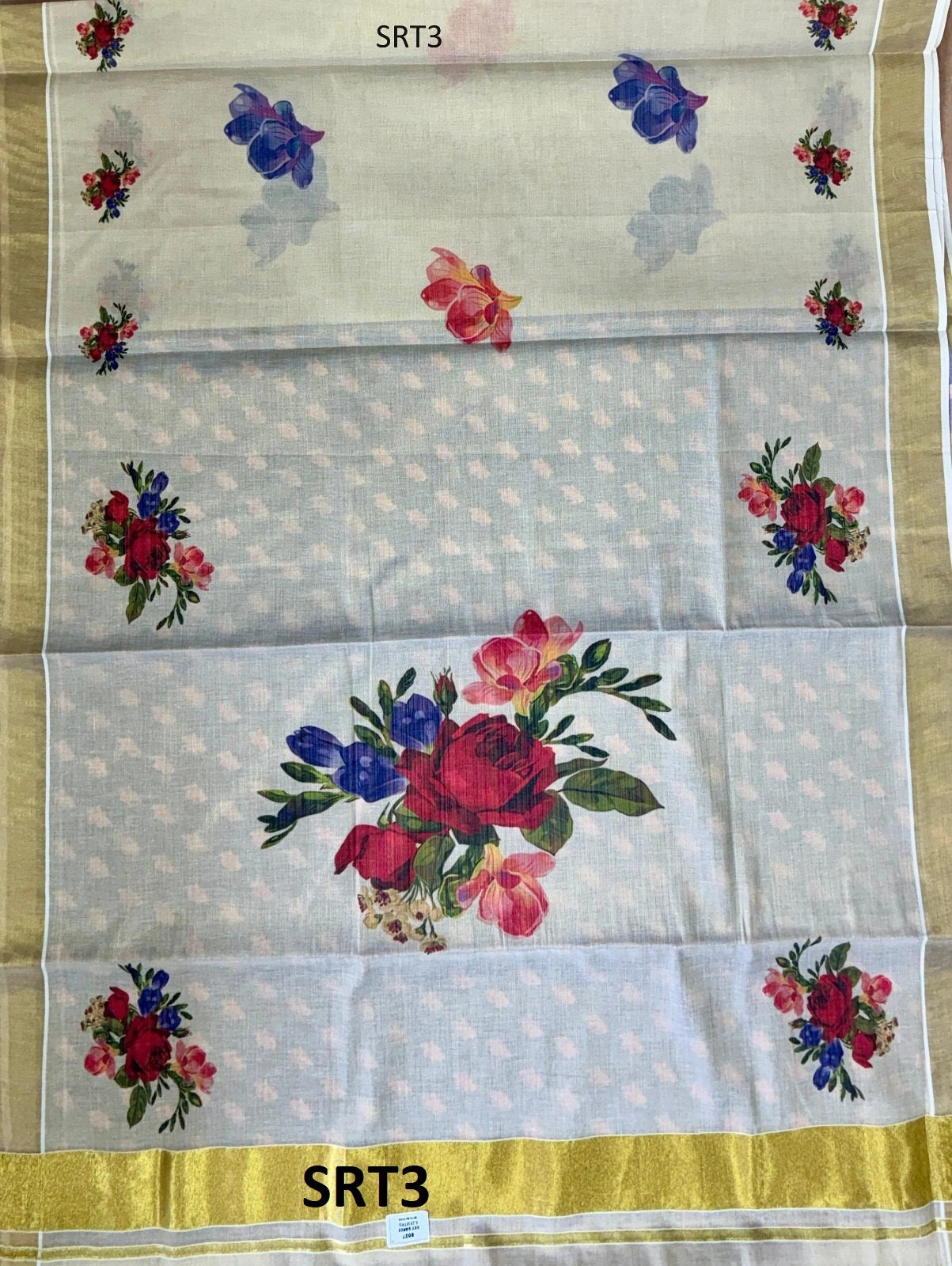 Kerala Digital Flower Print Golden Tissue Ready to wear saree 6.25 mtr, Kerala Saree,Vishu saree,Onam,Marriage,party and other occasion etc