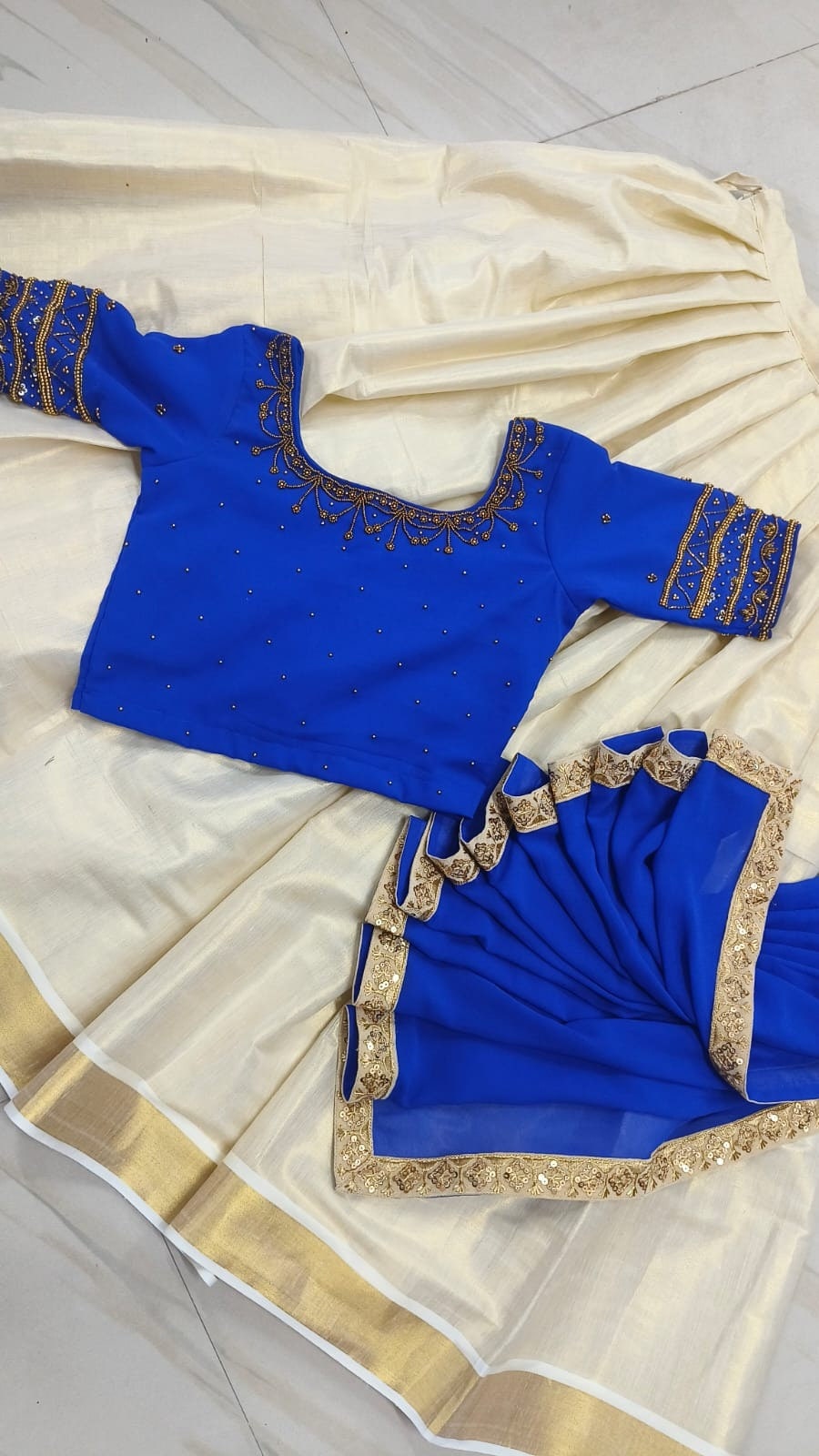 Kerala Special Stiched Tissue Davani Set Onam, Vishu Wear, Marriage,Pooja Other Festival Occasion Dhavani, Lehanka