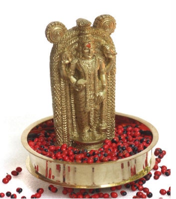 Guruvayoorappan Idol in Brass uruli -14 cm, Lord Vishnu with 4 hands, Home Decor, Vintage Style Wall Decor, Kerala Traditional Home Decor